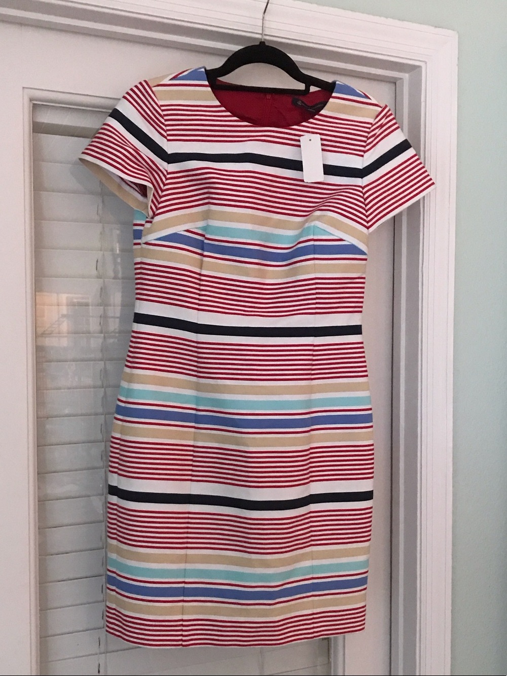Brooks Brothers Red, Blue & Cream Striped Short Sleeve Dress